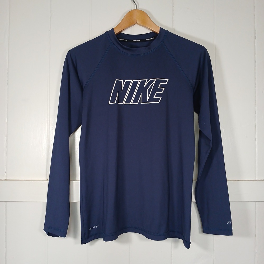 Nike Swim Rash Guard Mens Medium Navy Blue Dri-FIT UPF 40+ Long Sleeve Shirt